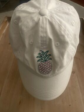Port Authority White Baseball Cap with Rhinestone Pineapple